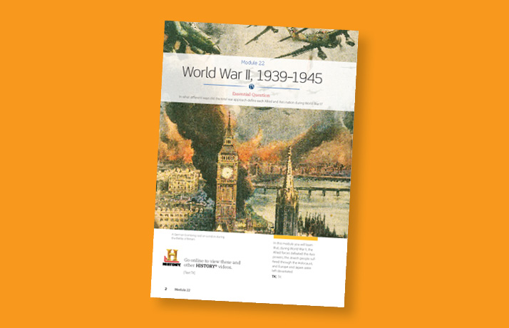 Module 22 page Social Studies book about World War II.