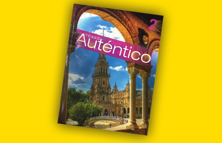 Book cover of Texas Auténtico by Pearson. It has an arch and a steeple.