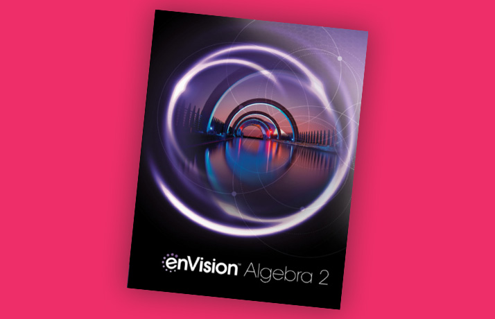 Book cover of enVision Algebra 2 textbook. It has several arcs over a long pool of water.