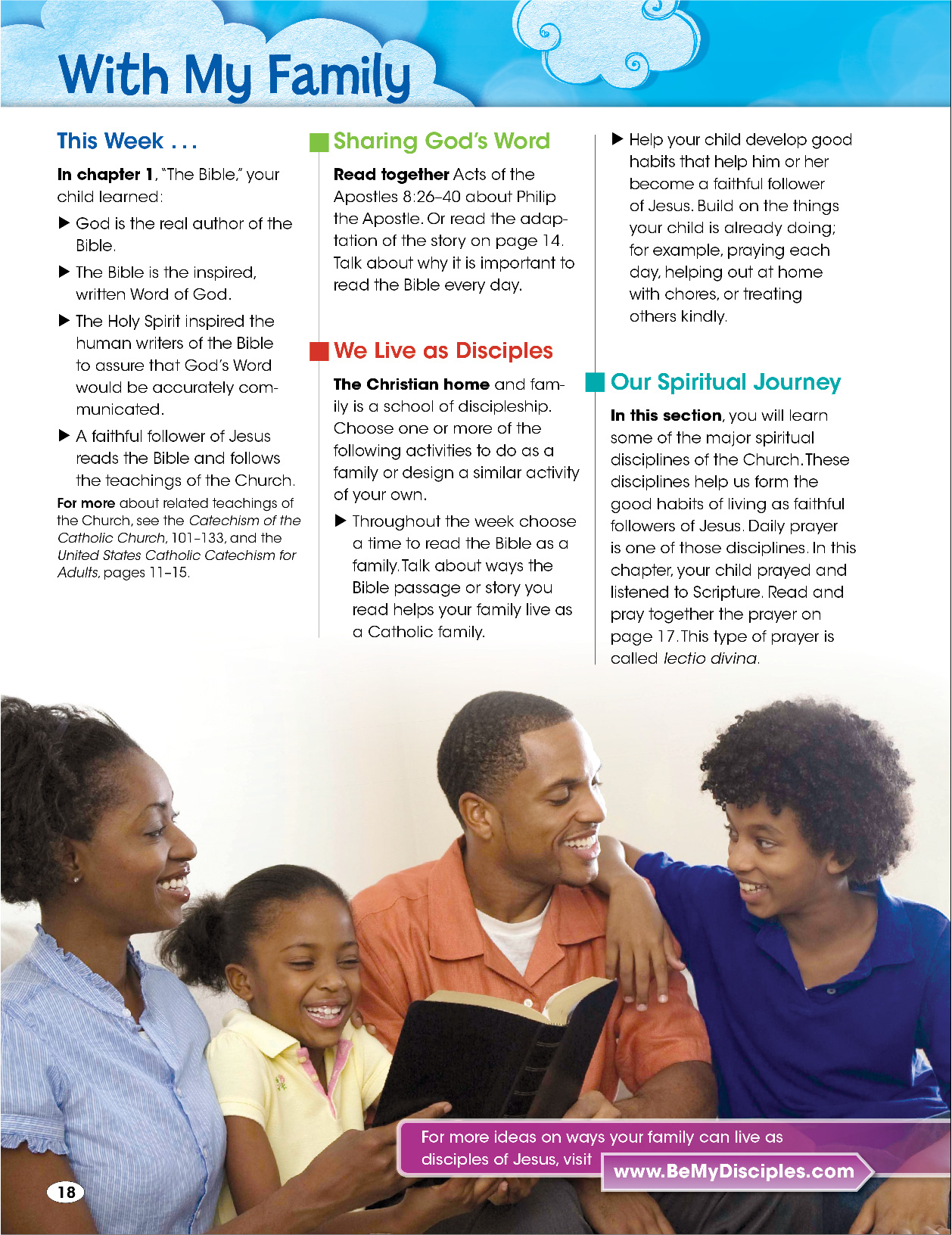 Sample page about family from Be My Disciples