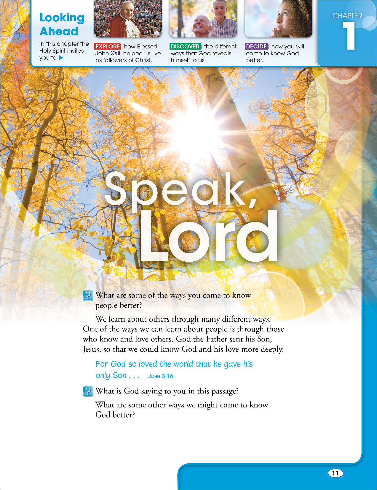 Sample student book page entitled "Speak, Lord" from Be My Disciples